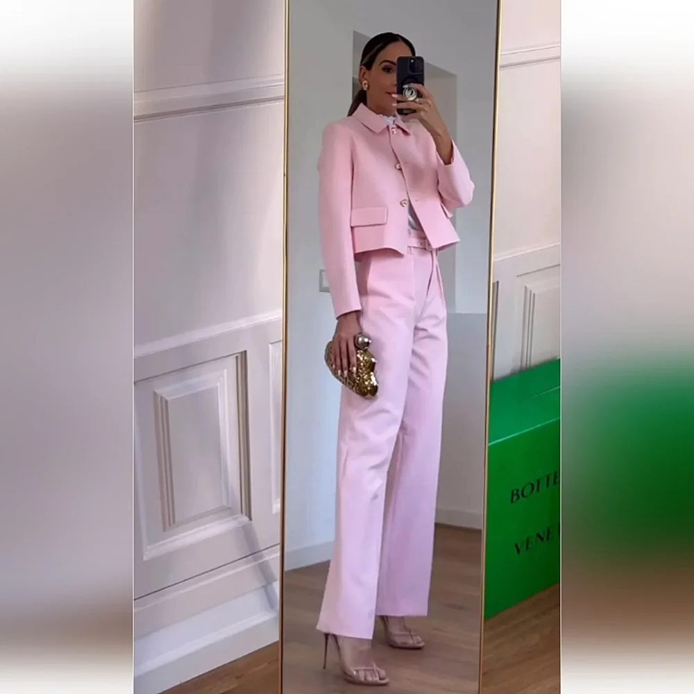 Zara Wide Leg Belted Pants Pink Size S